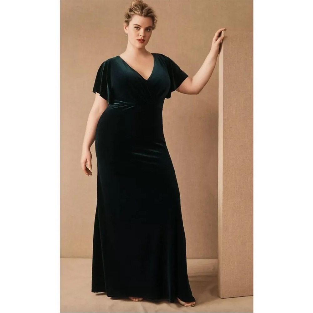 BHLDN Jenny Yoo Ellis Velvet Dress Size 16 in Dark Emerald